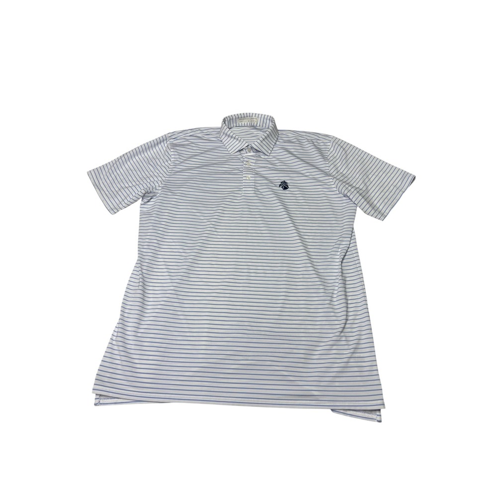 Holderness & Bourne Airation Golf Polo Mens XL Light Blue Striped Lighthouse